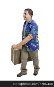 young silly man traveler, full body, isolated