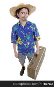 young silly man traveler, full body, isolated