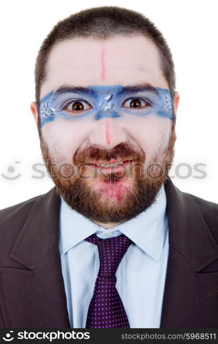 young silly man with a strange painted face, isolated