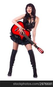 Young singer in leather costume with guitar