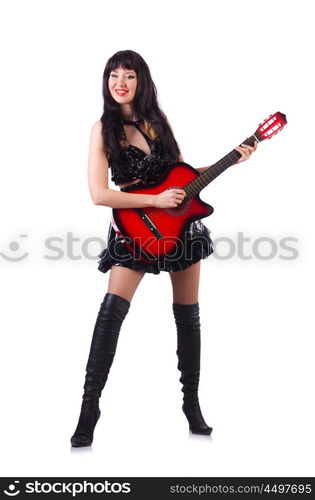 Young singer in leather costume with guitar