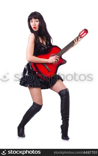 Young singer in leather costume with guitar