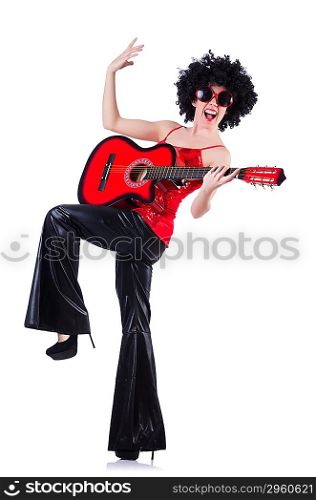 Young singer with afro cut and guitar