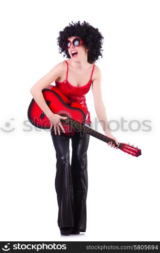 Young singer with afro cut and guitar