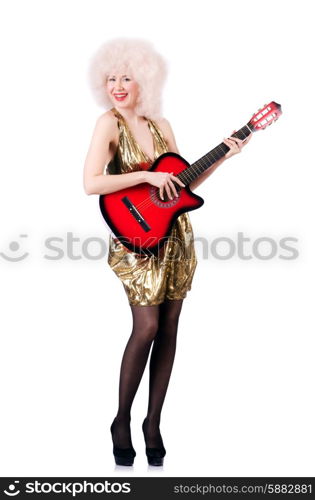 Young singer with afro cut and guitar