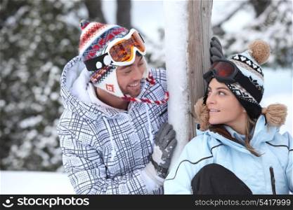 Young ski couple