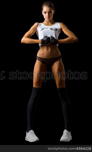 Young slim fitness girl isolated