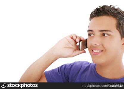 young smiley man speaking on his mobile. isolated on white, copyspace