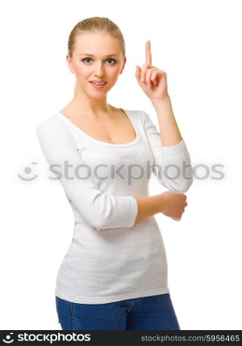 Young smiling girl in jeans isolated