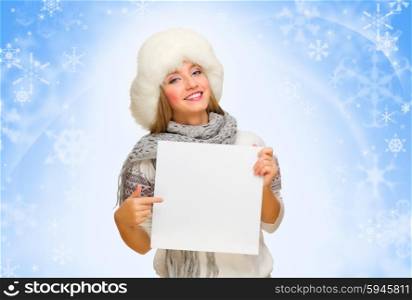 Young smiling girl with blank poster