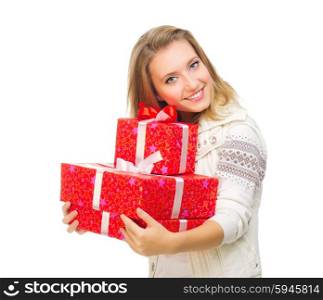 Young smiling girl with gift boxes