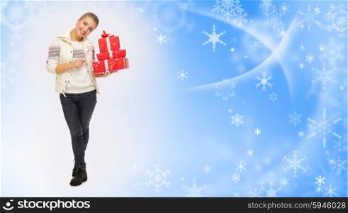 Young smiling girl with gift boxes