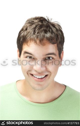 young smiling happy man isolated on white background