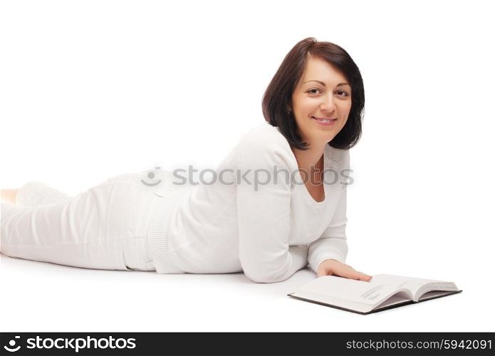 Young smiling woman with book isolated