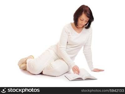 Young smiling woman with book isolated