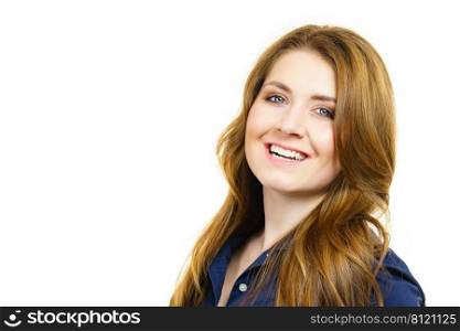 Young smiling woman with long healthy brown hair. Smiling woman with long healthy brown hair