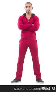 Young sportdman in red suit isolated on white