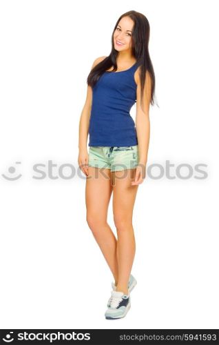 Young sporty girl in shorts isolated