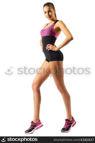Young sporty girl isolated on white