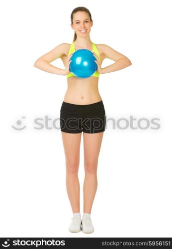 Young sporty girl with ball isolated