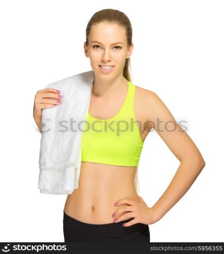 Young sporty girl with towel isolated