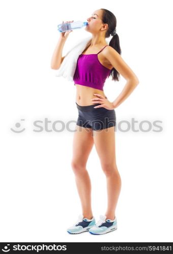 Young sporty girl with water bottle isolated
