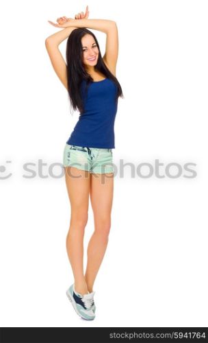 Young sporty woman in shorts isolated