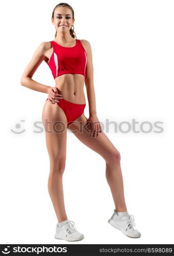 Young sporty woman isolated on white