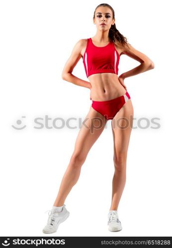 Young sporty woman isolated on white. Young sporty woman isolated