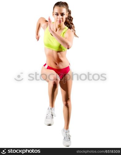 Young sporty woman isolated on white. Young sporty woman isolated