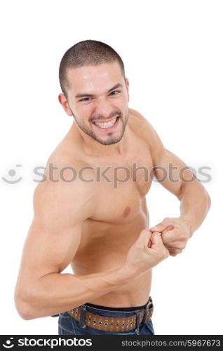 young strong man on a white background