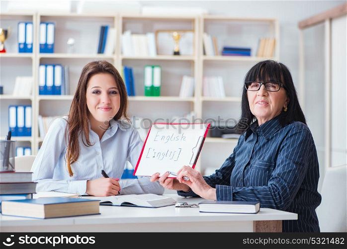Young student and teacher during tutoring lesson