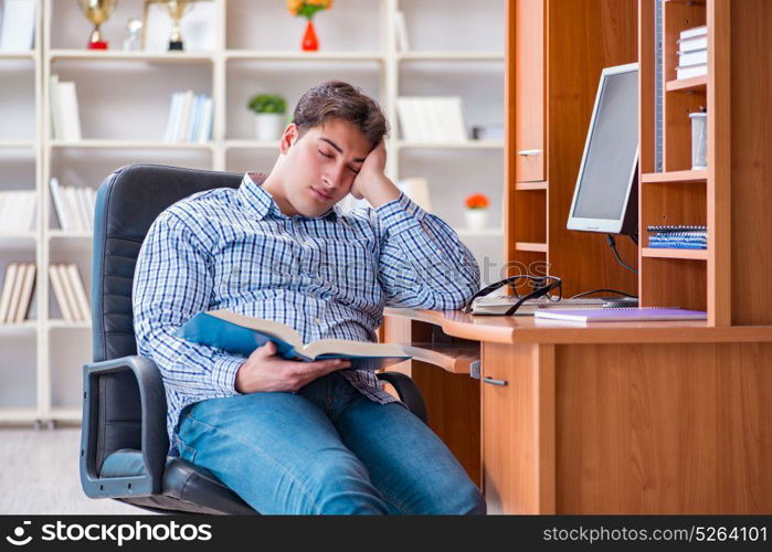 Young student at computer table