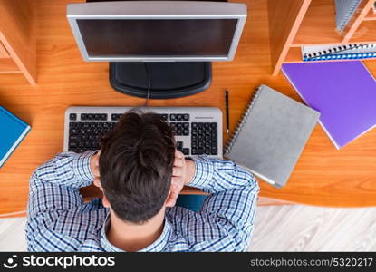 Young student at computer table