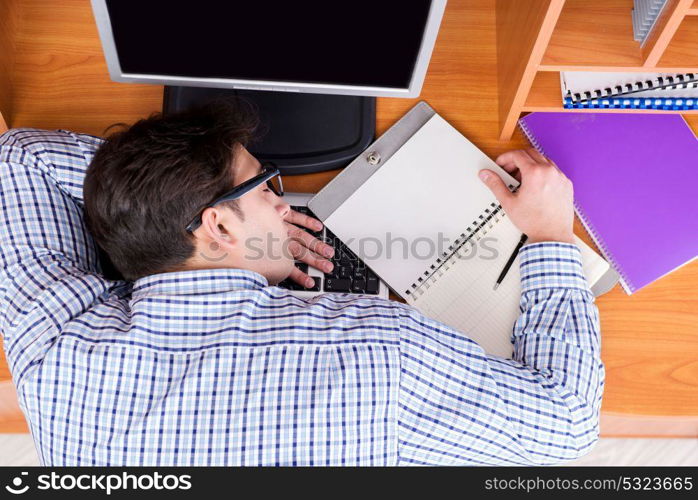 Young student at computer table