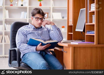 Young student at computer table