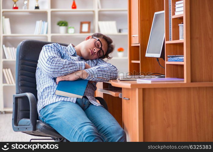 Young student at computer table