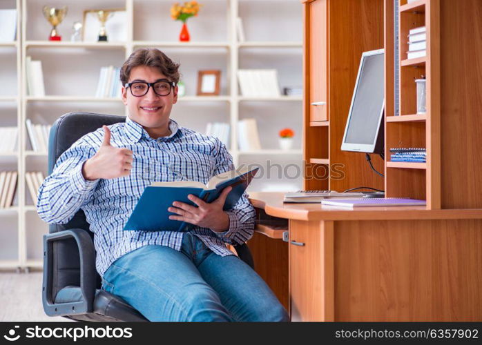 Young student at computer table