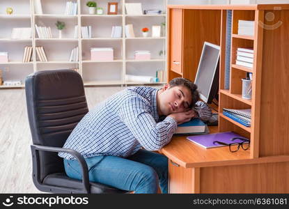 Young student at computer table