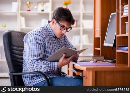 Young student at computer table