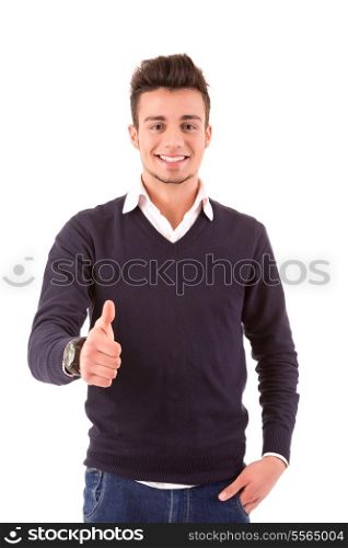 Young student expressing positivity - isolated over white