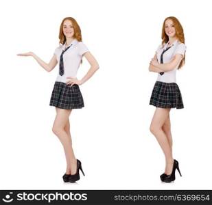 Young student female holding isolated on white