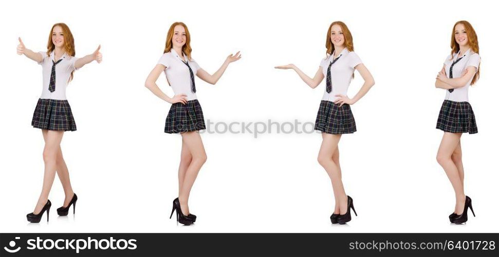 Young student female holding isolated on white