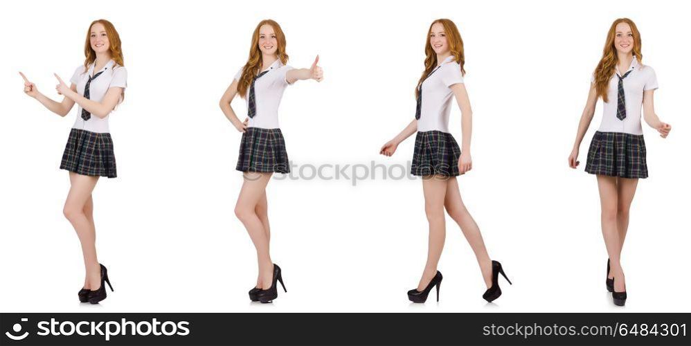 Young student female showing isolated on white