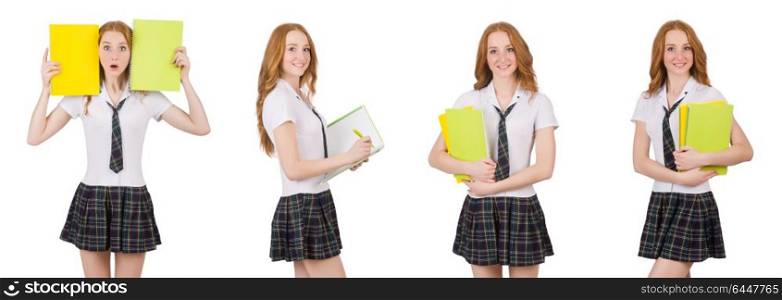 Young student female with textbooks isolated on white