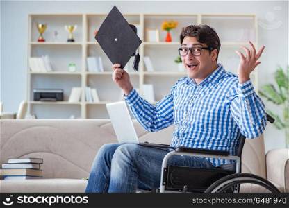 Young student on wheelchair in disability concept