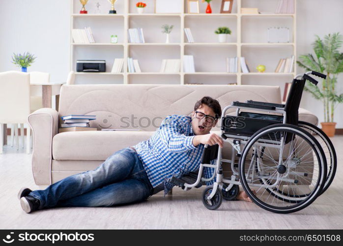 Young student on wheelchair in disability concept