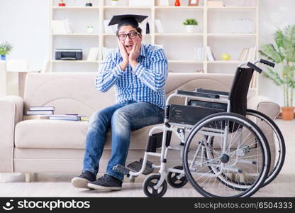 Young student on wheelchair in disability concept