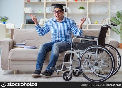 Young student on wheelchair in disability concept