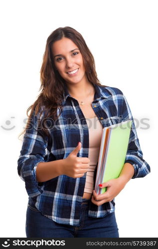 Young student posing over a white background